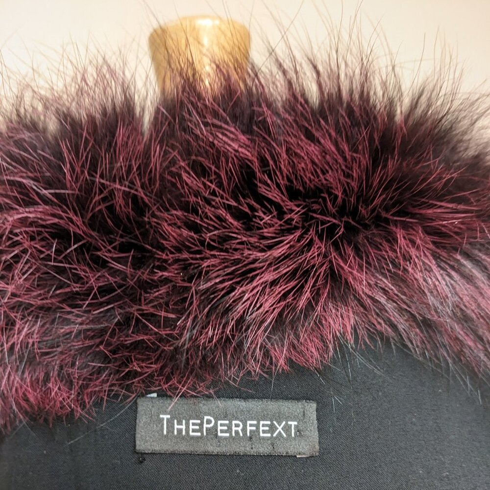 THE PERFEXT The Penelope Fur and Velvet Coat in Burgundy - Picture 6 of 9